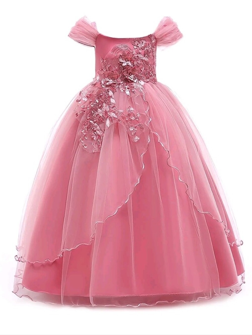Girls 6T Ball Gown Flower girl Wedding dress formal dress pink embroidery floral - Picture 3 of 13